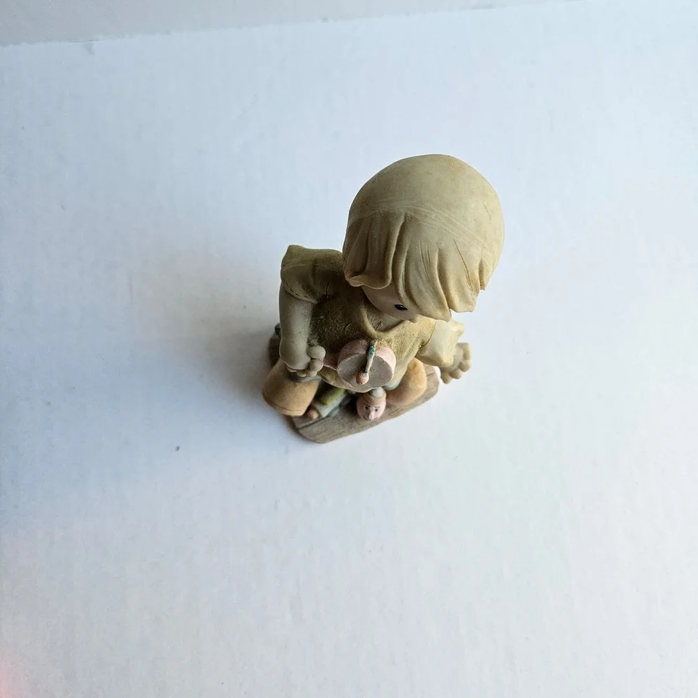 Vintage Style Boy Playing Paddle Ball Resin Figurine Collectible Home Decor